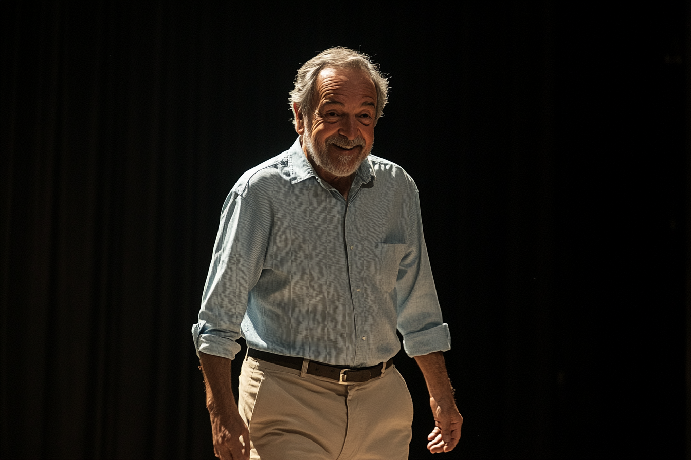 An older man standing on a stage, smiling | Source: Midjourney