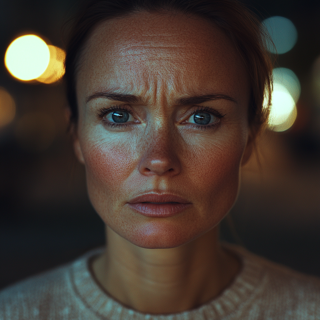 A worried woman standing outdoors | Source: Midjourney