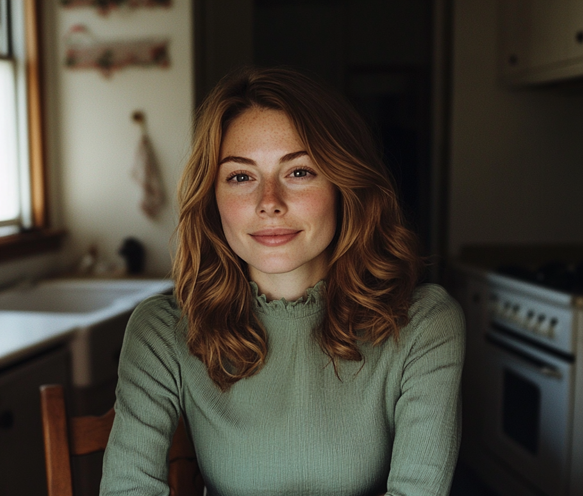 A woman sitting at a kitchen table | Source: Midjourney