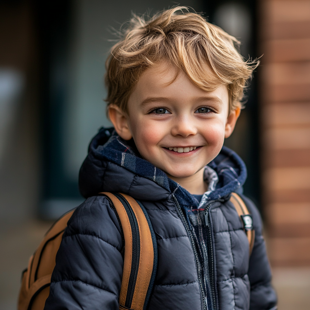 A happy young child leaving for school | Source: Midjourney