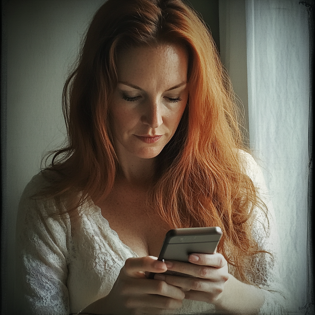 A woman texting | Source: Midjourney