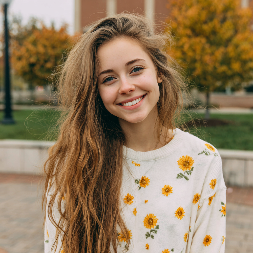 A smiling young woman standing outside | Source: Midjourney