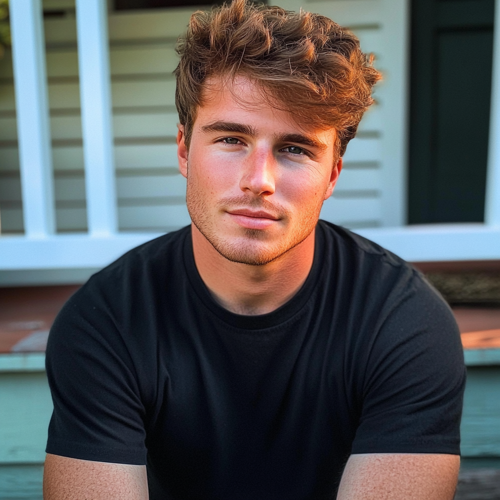 A young man sitting on a porch step | Source: Midjourney