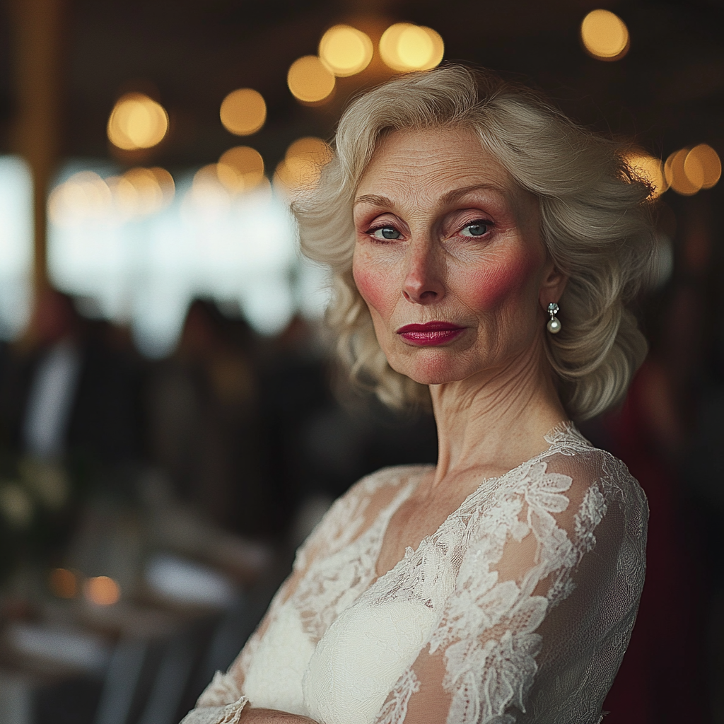Mean looking woman at a dinner table | Source: Midjourney