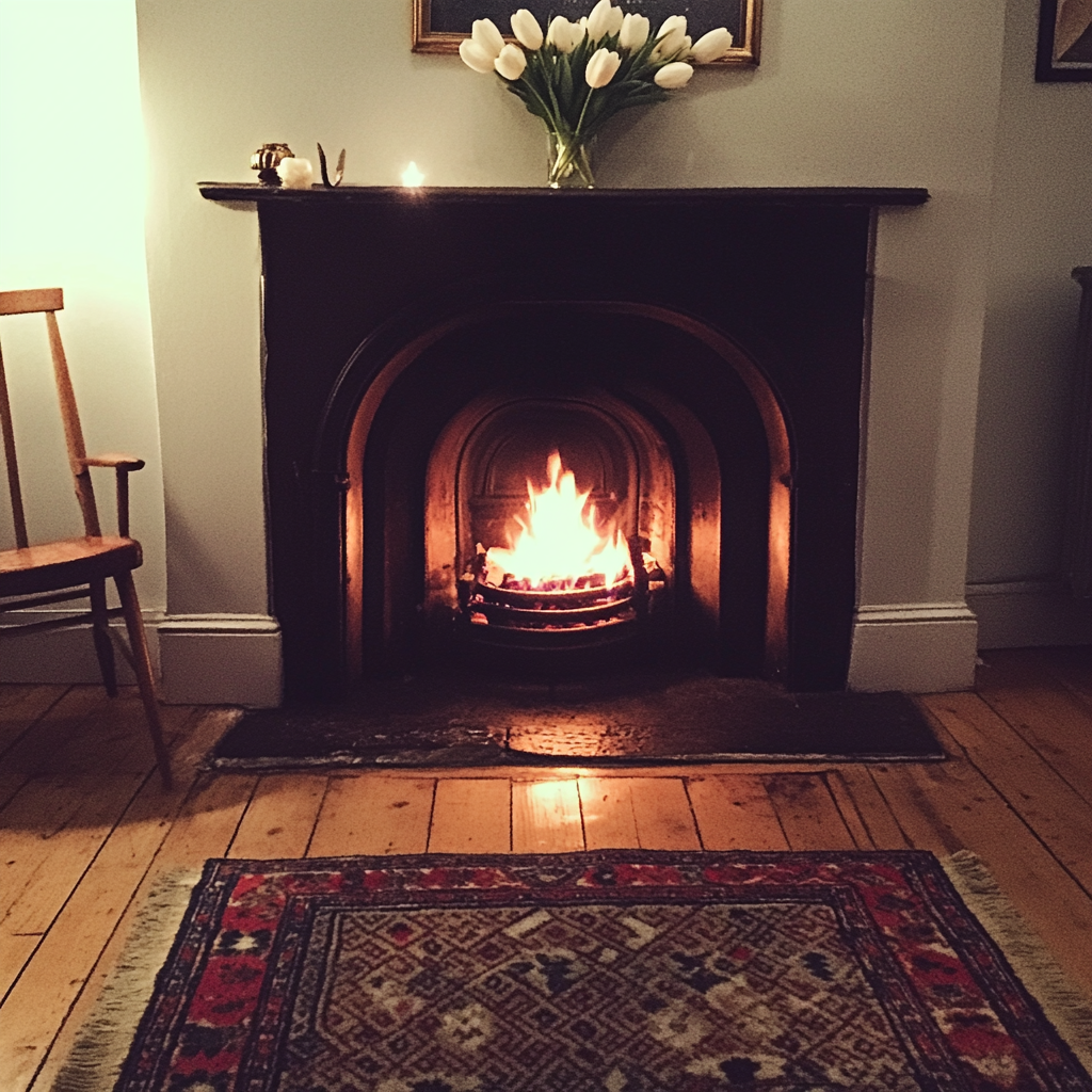 A cozy fireplace with no frames | Source: Midjourney