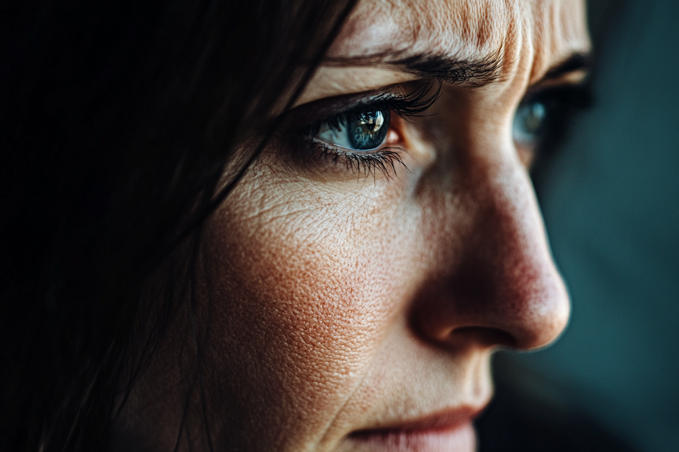 A close up of a woman frowning | Source: Midjourney