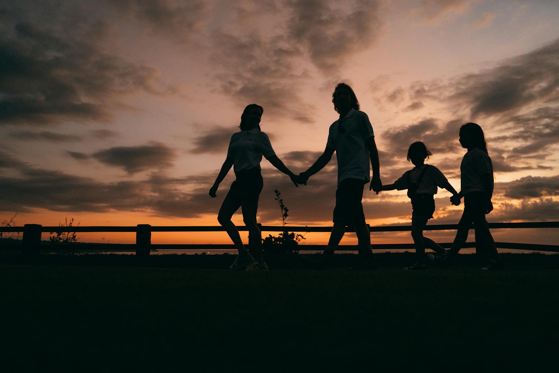 Silhouette of a family holding hands and walking together | Source: Pexels