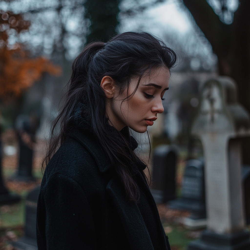 Woman at a gravesite | Source: Midjourney