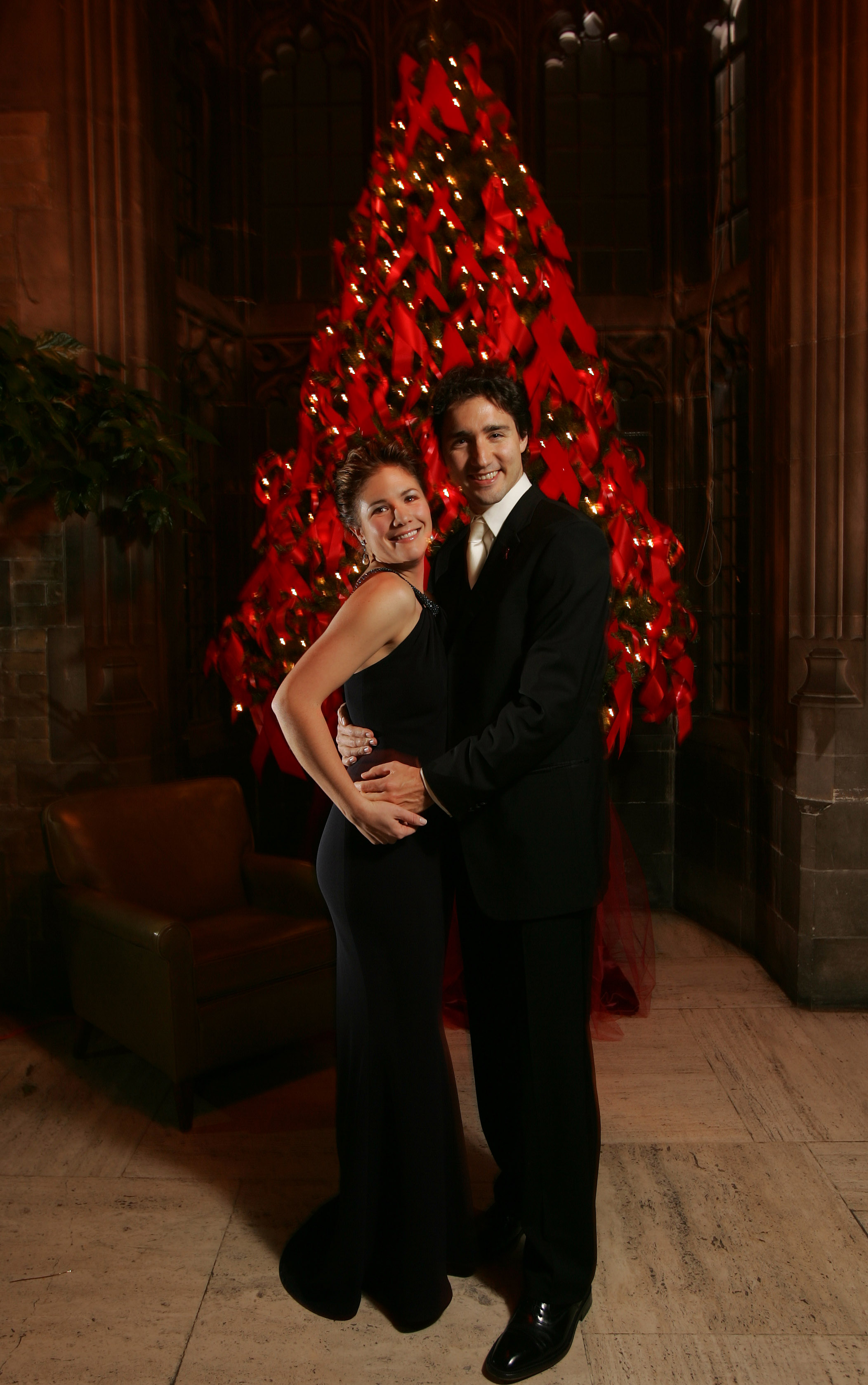 Sophie and Justin Trudeau at the wrap after the Bloor Street entertains fundraiser at Hart House on the University of Toronto, on November 30, 2005. | Source: Getty Images