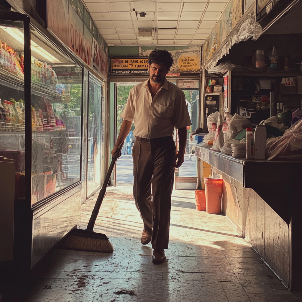 A man cleaning a store | Source: Midjourney