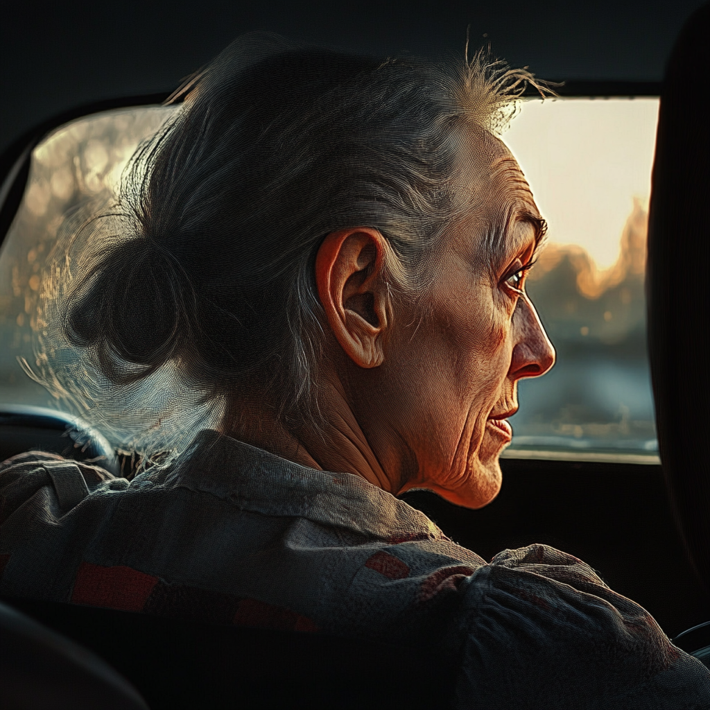 An older lady sitting in the car | Source: Midjourney