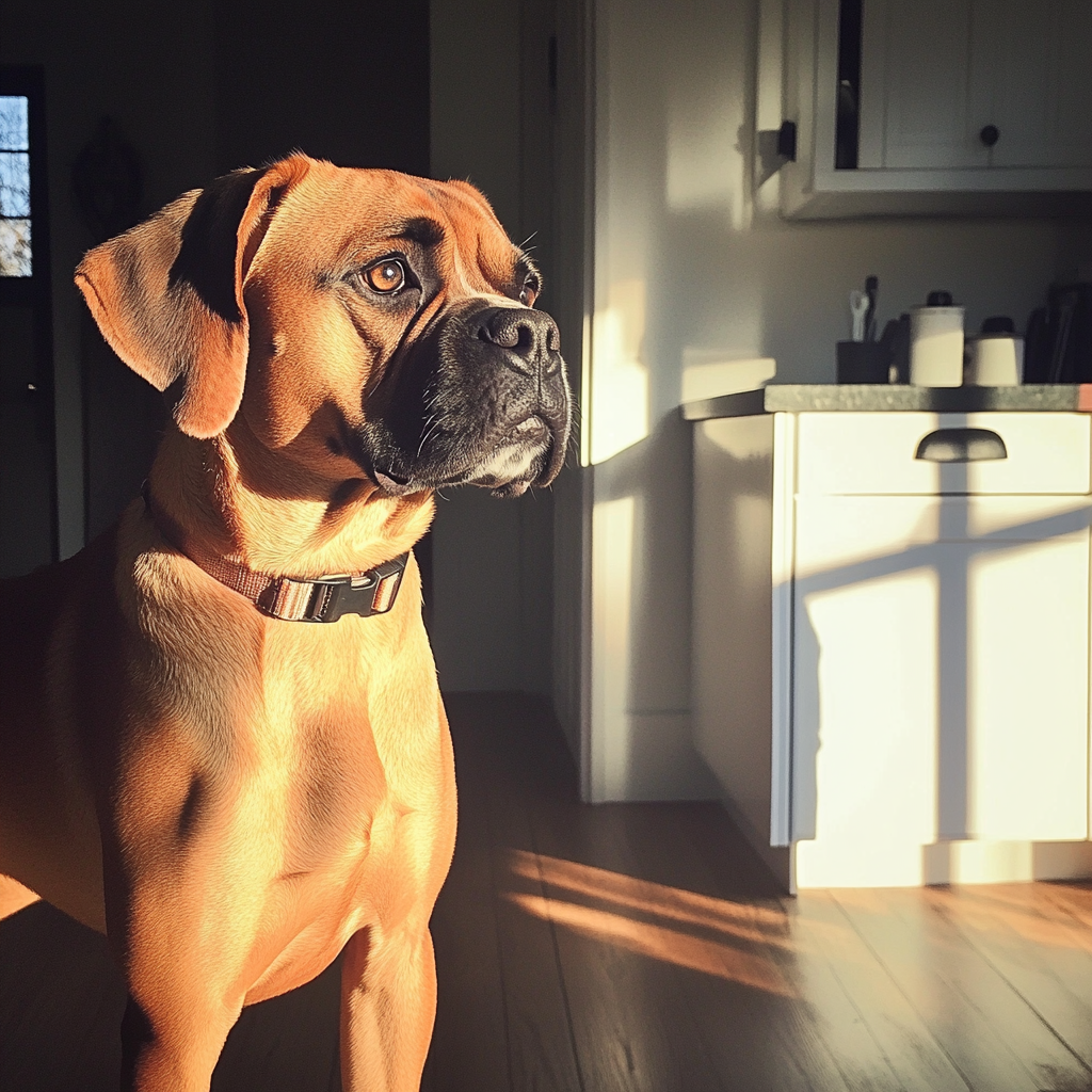 A dog standing in a kitchen | Source: Midjourney