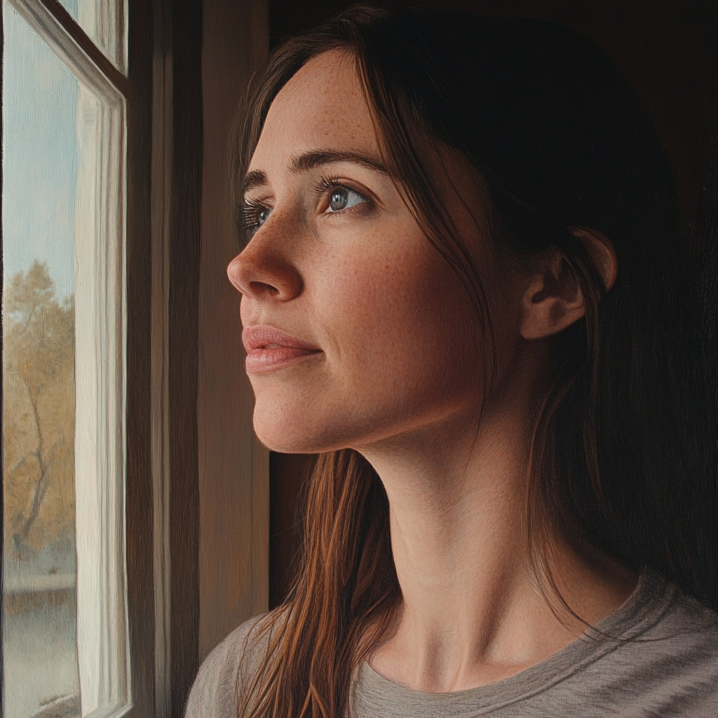 A thoughtful woman staring out a window | Source: Midjourney