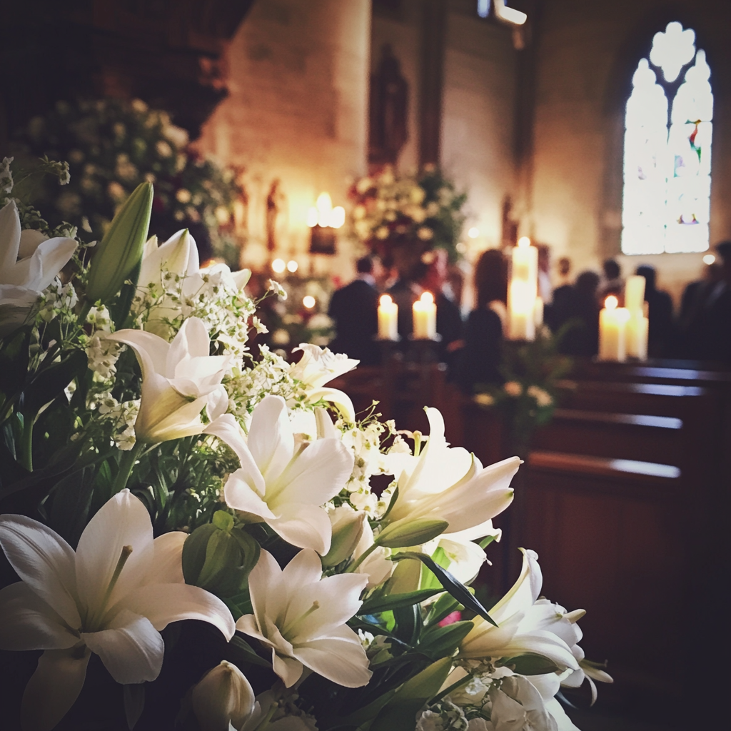 A funeral setting in a church | Source: Midjourney