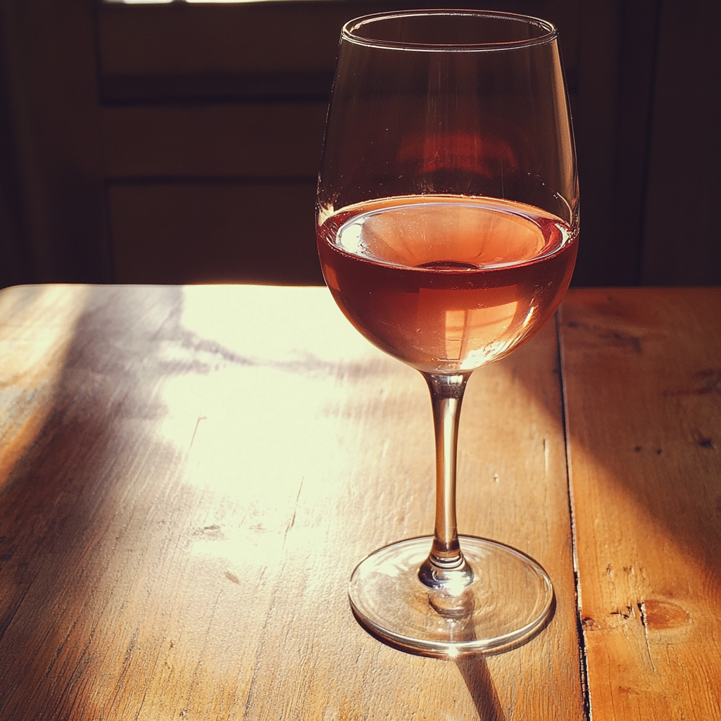 A glass of wine on a table | Source: Midjourney