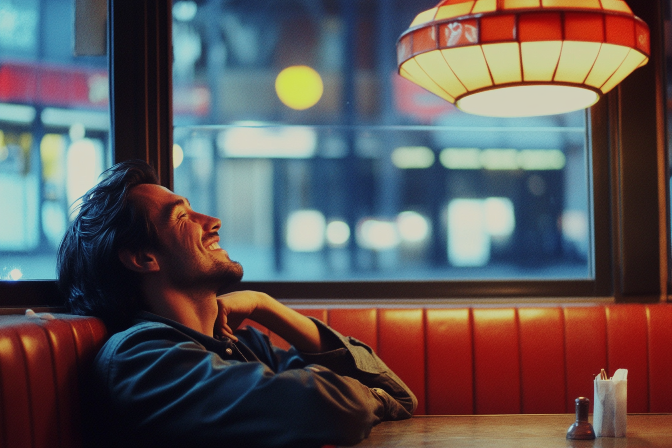 A man sitting in a booth in a restaurant | Source: Midjourney