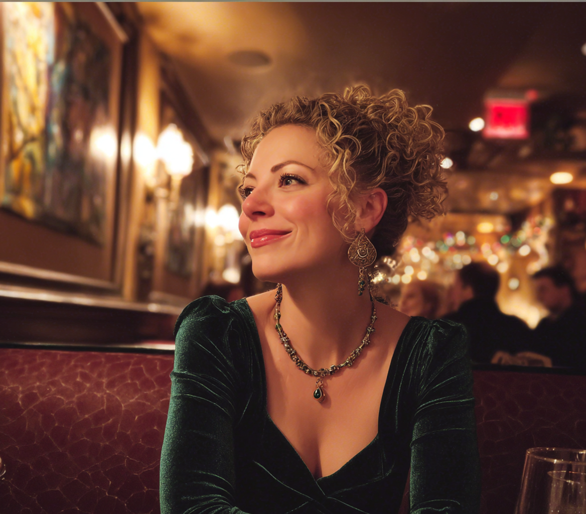A smiling woman sitting in a restaurant | Source: Midjourney