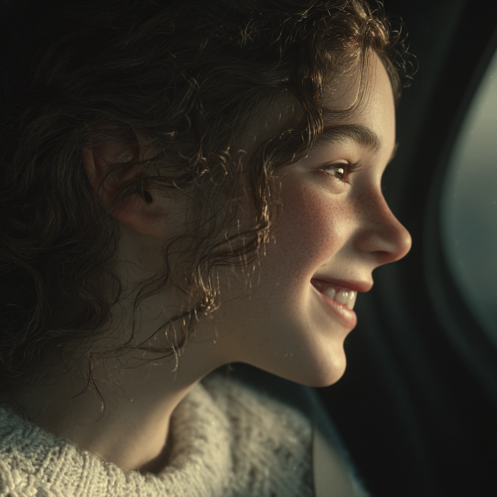 A happy girl sitting in a car | Source: Midjourney
