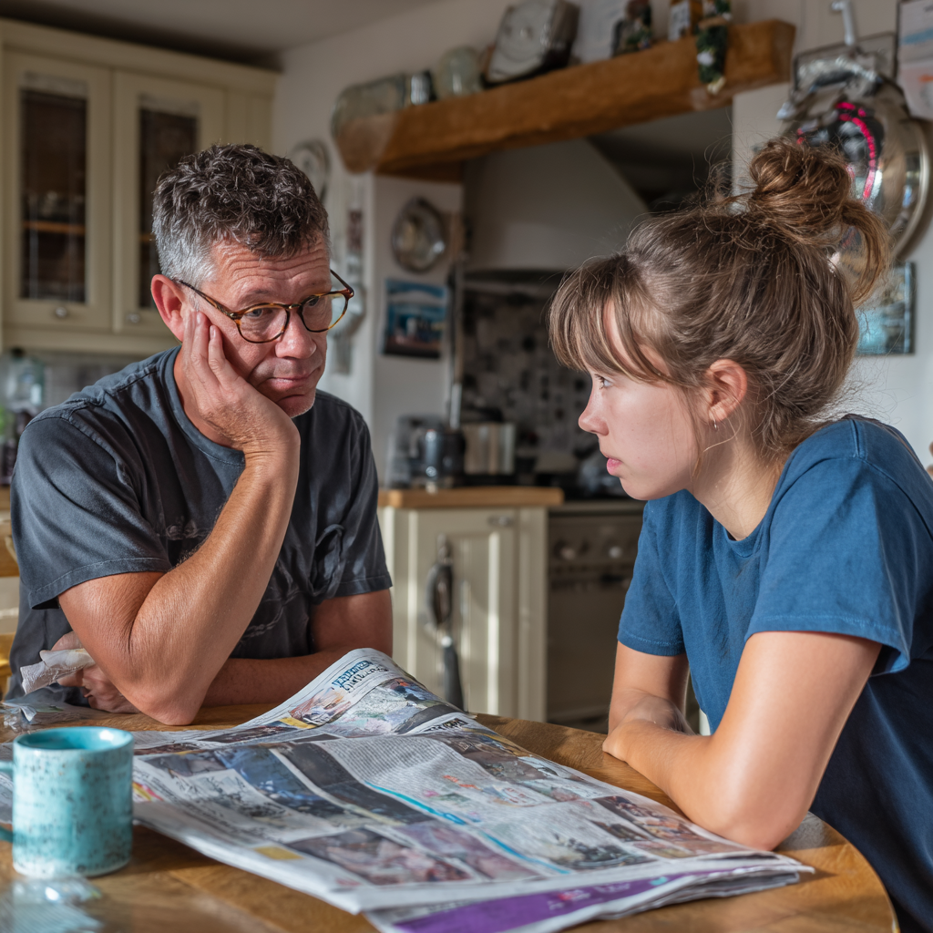 A father talking to his daughter | Source: Midjourney