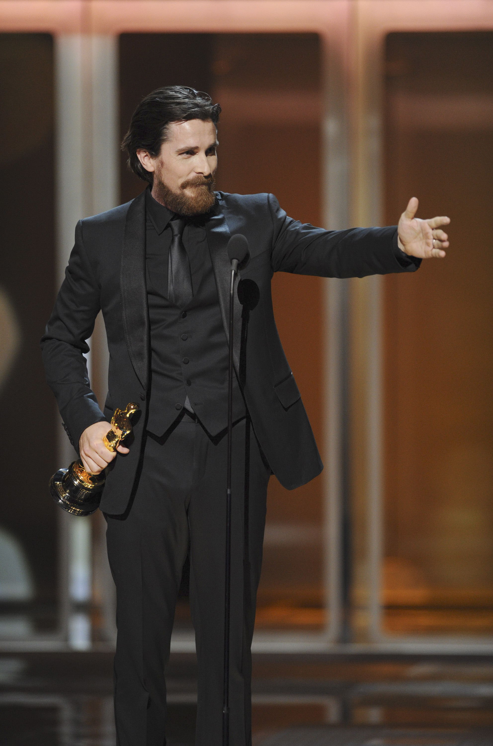 Christian Bale accepting his Academy Award for Best Supporting Actor on February 27, 2011, at the Kodak Theatre at Hollywood & Highland Center in Hollywood, California. | Source: Getty Images