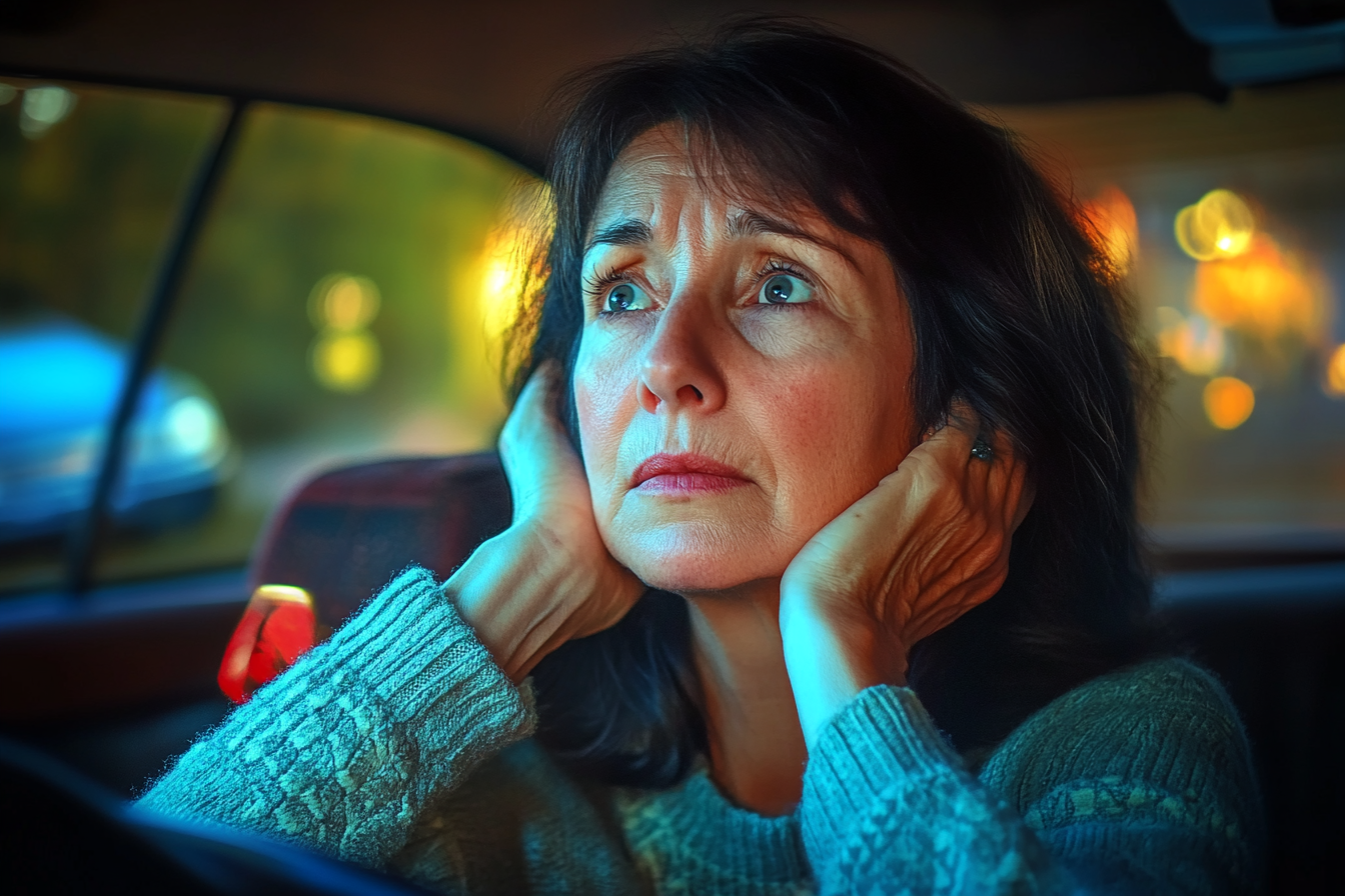 A sad woman sitting in her car | Source: Midjourney