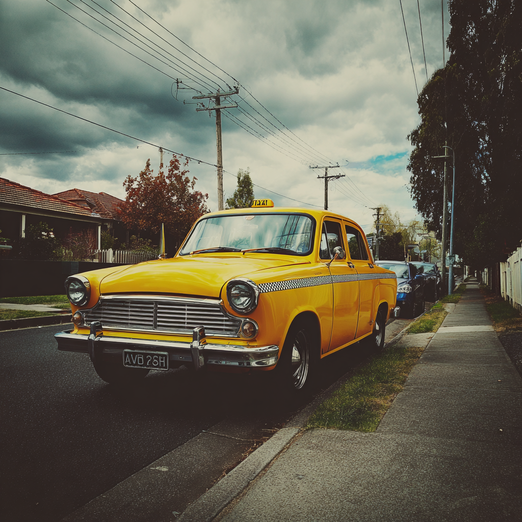 A yellow cab parked on a street | Source: Midjourney