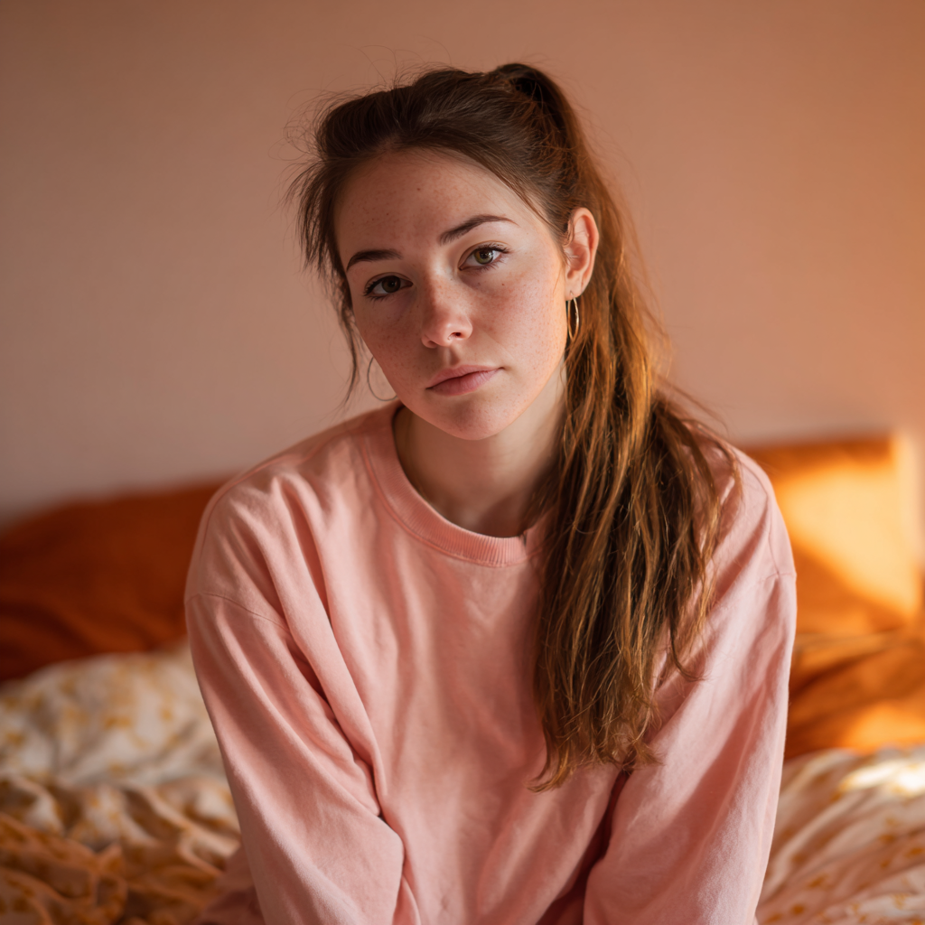 A woman sitting on a bed | Source: Midjourney
