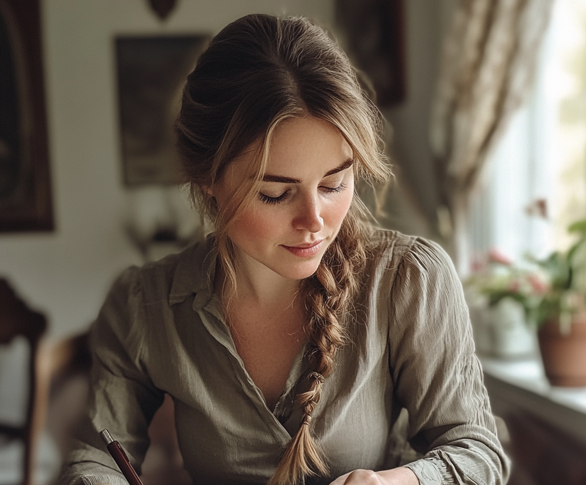 A woman sitting at a table | Source: Midjourney