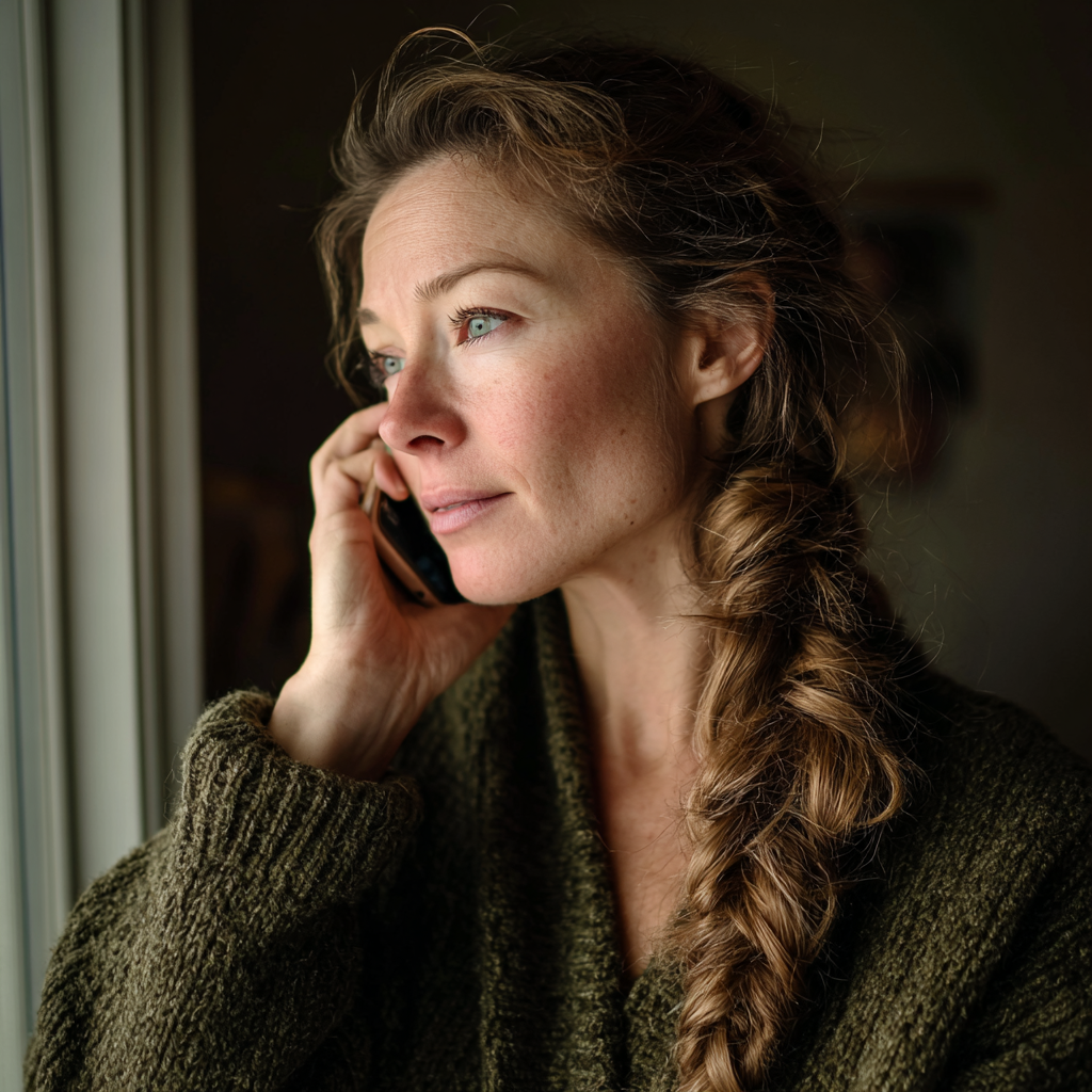 A woman talking on a phone | Source: Midjourney