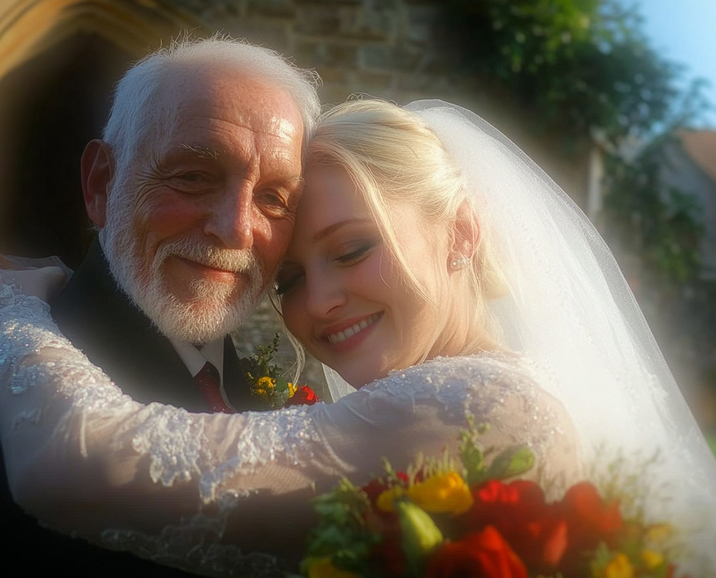 A bride hugging her grandfather | Source: Midjourney