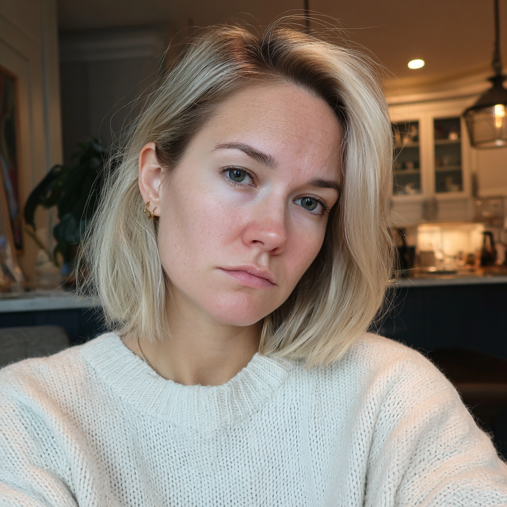An unimpressed woman wearing a white sweater | Source: Midjourney