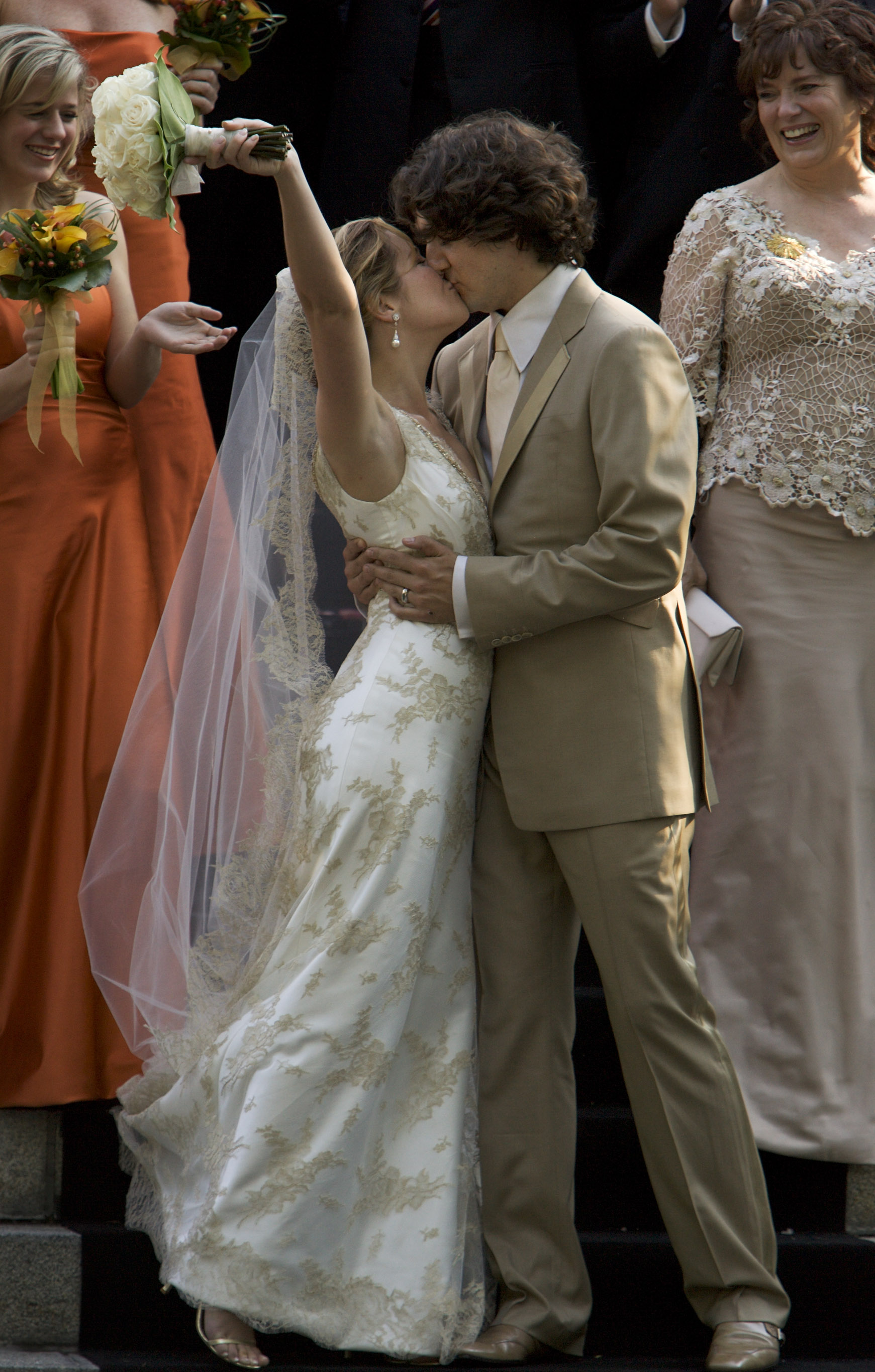 Justin Trudeau and bride Sophie Gregoire leave the Sainte-Madeleine D'Outremont Church, Montreal, after their wedding ceremony, May 28, 2005. | Source: Getty Images
