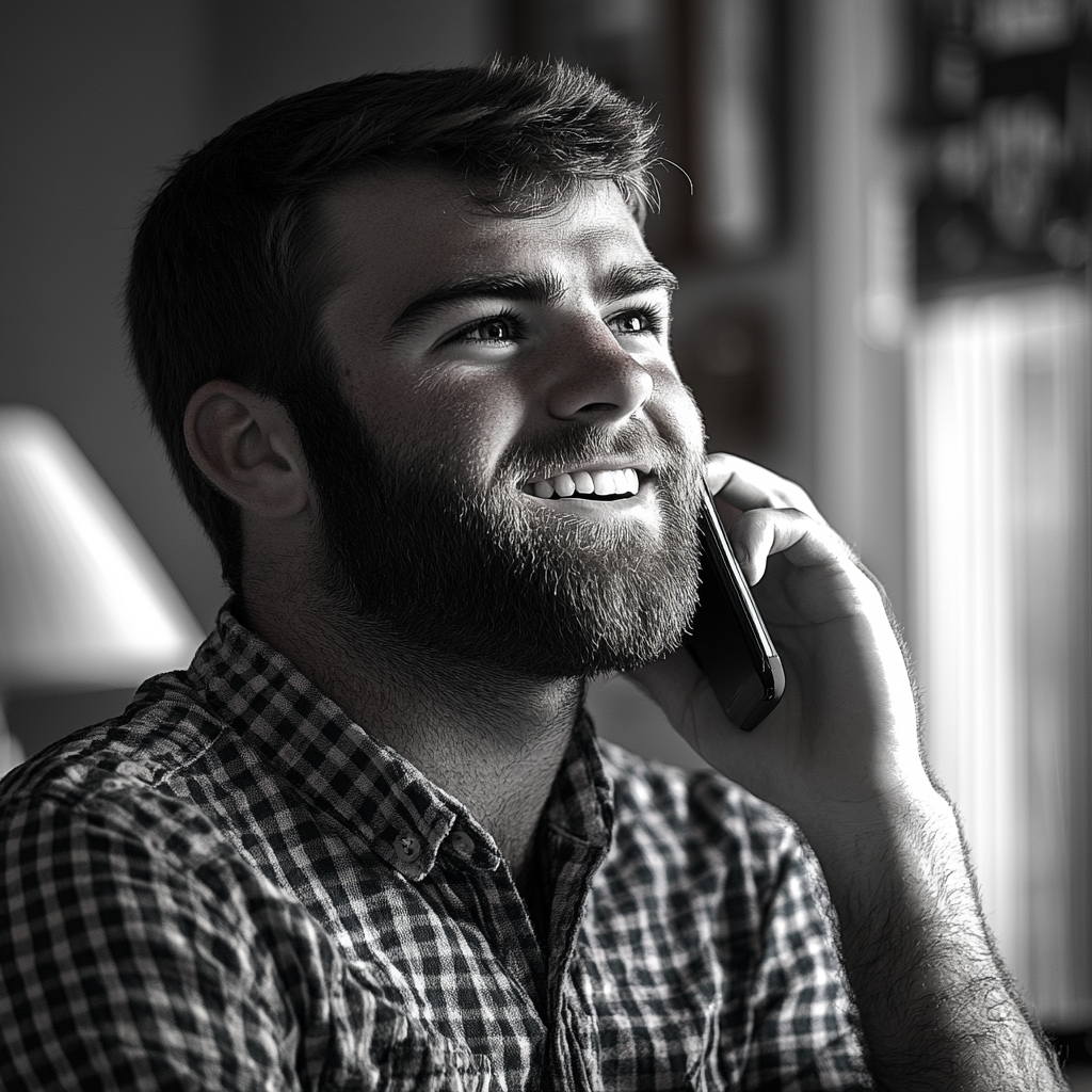 A man smiling on a call | Source: Midjourney