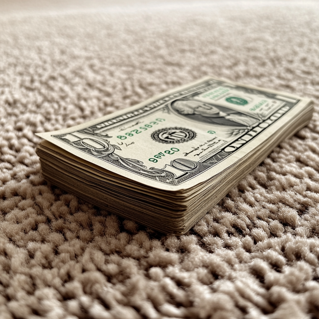 A stack of money on a carpet | Source: Midjourney