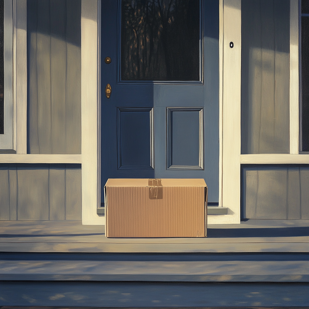 A cardboard box on a porch | Source: Midjourney