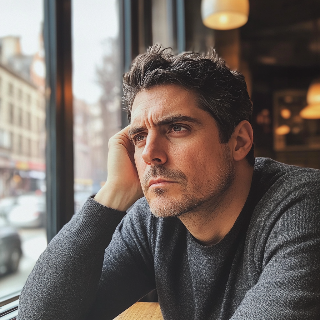 A man sitting in a coffee shop | Source: Midjourney
