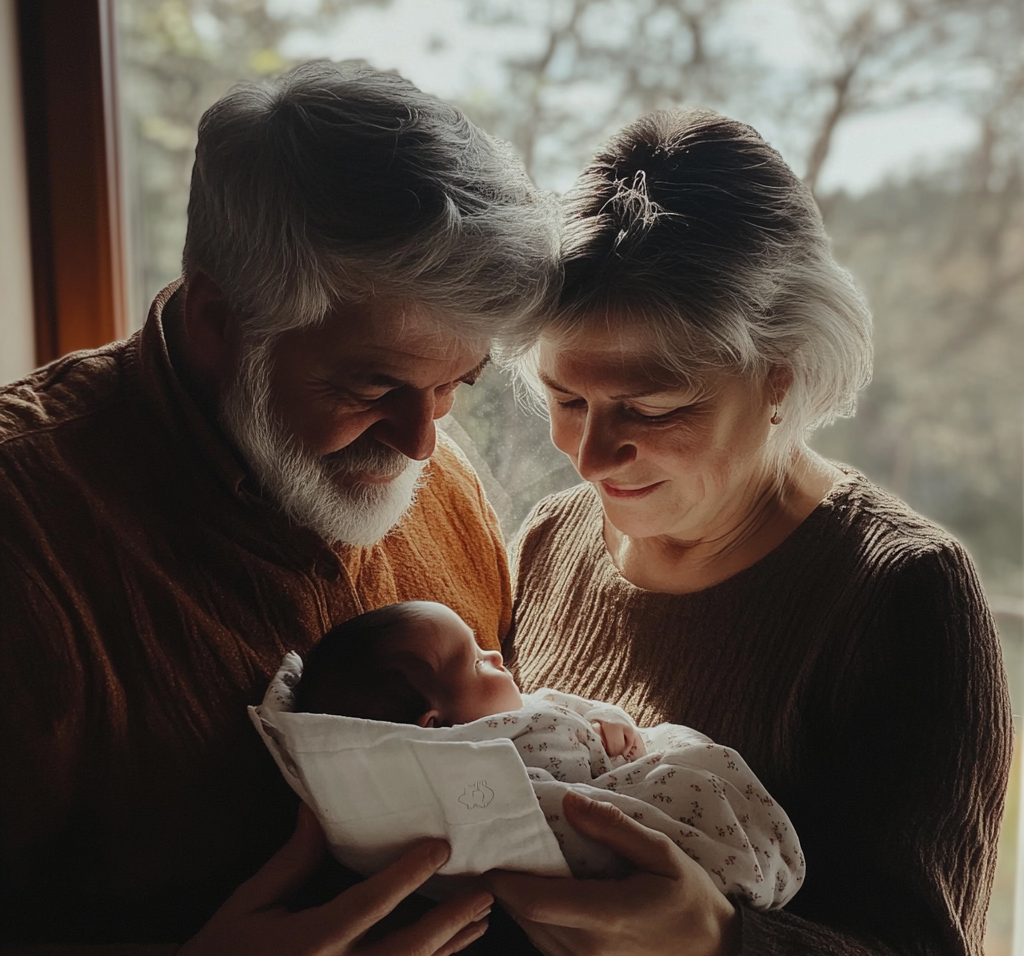 Senior couple bonding with their grandchild | Source: Midjourney