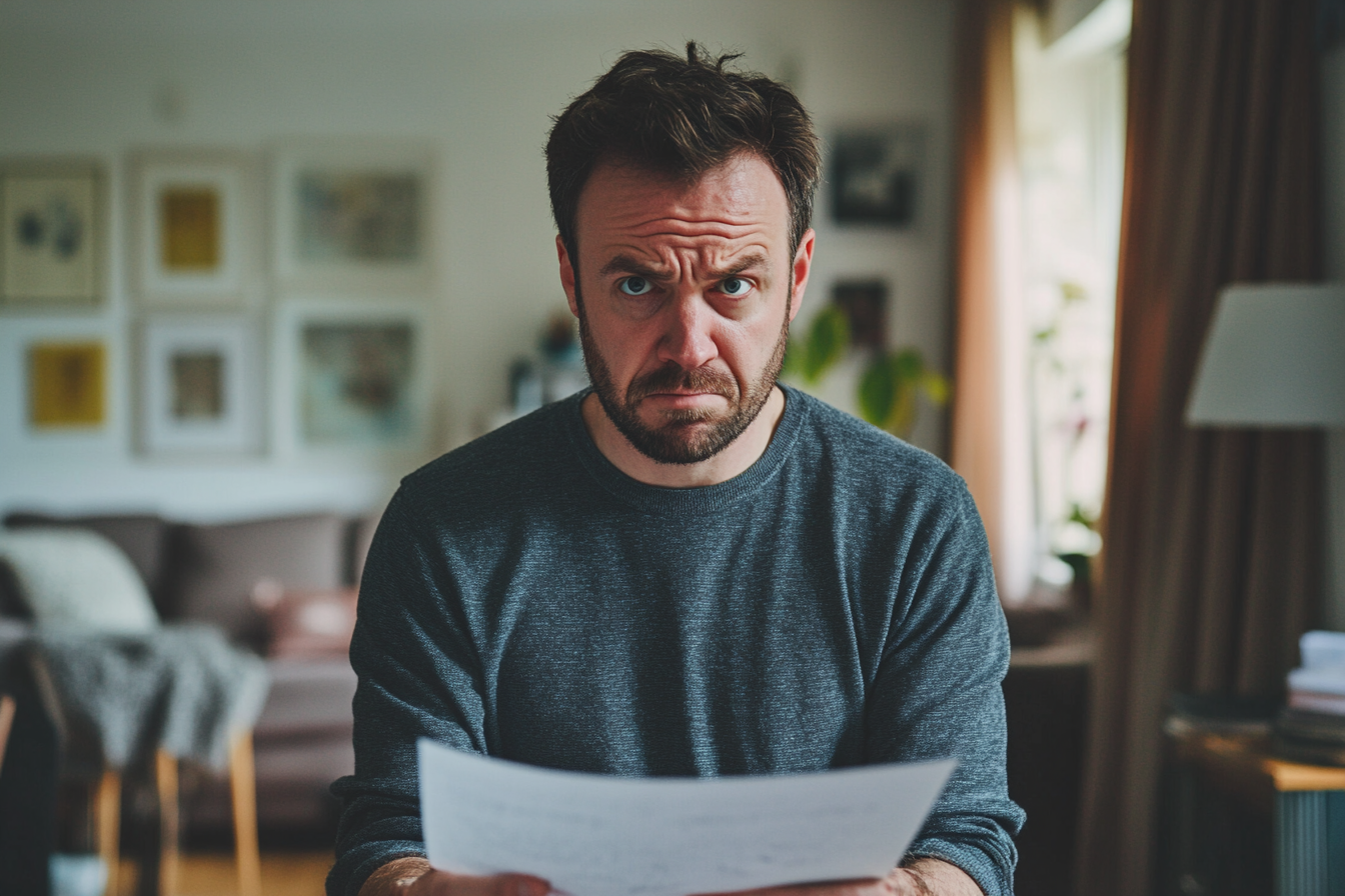 A concerned man holding a paper | Source: Midjourney