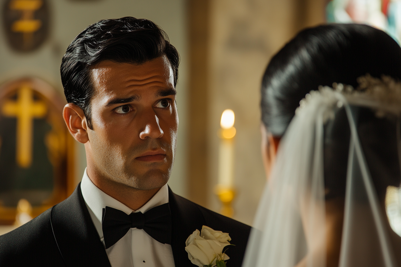 Groom at altar looking worried | Source: Midjourney