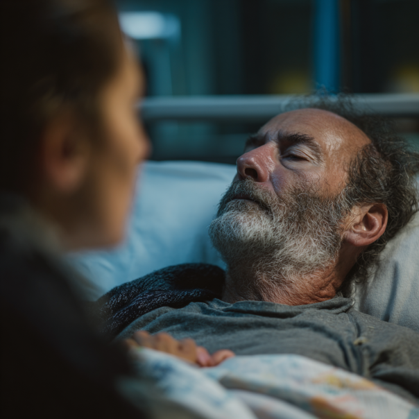 A daughter at the hospital with her sick dad | Source: Midjourney