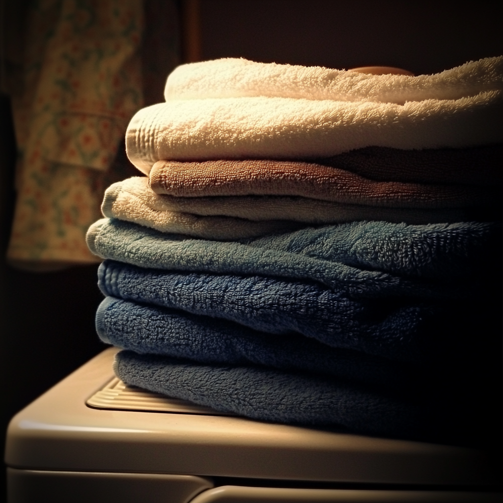 A pile of towels on a washing machine | Source: Midjourney