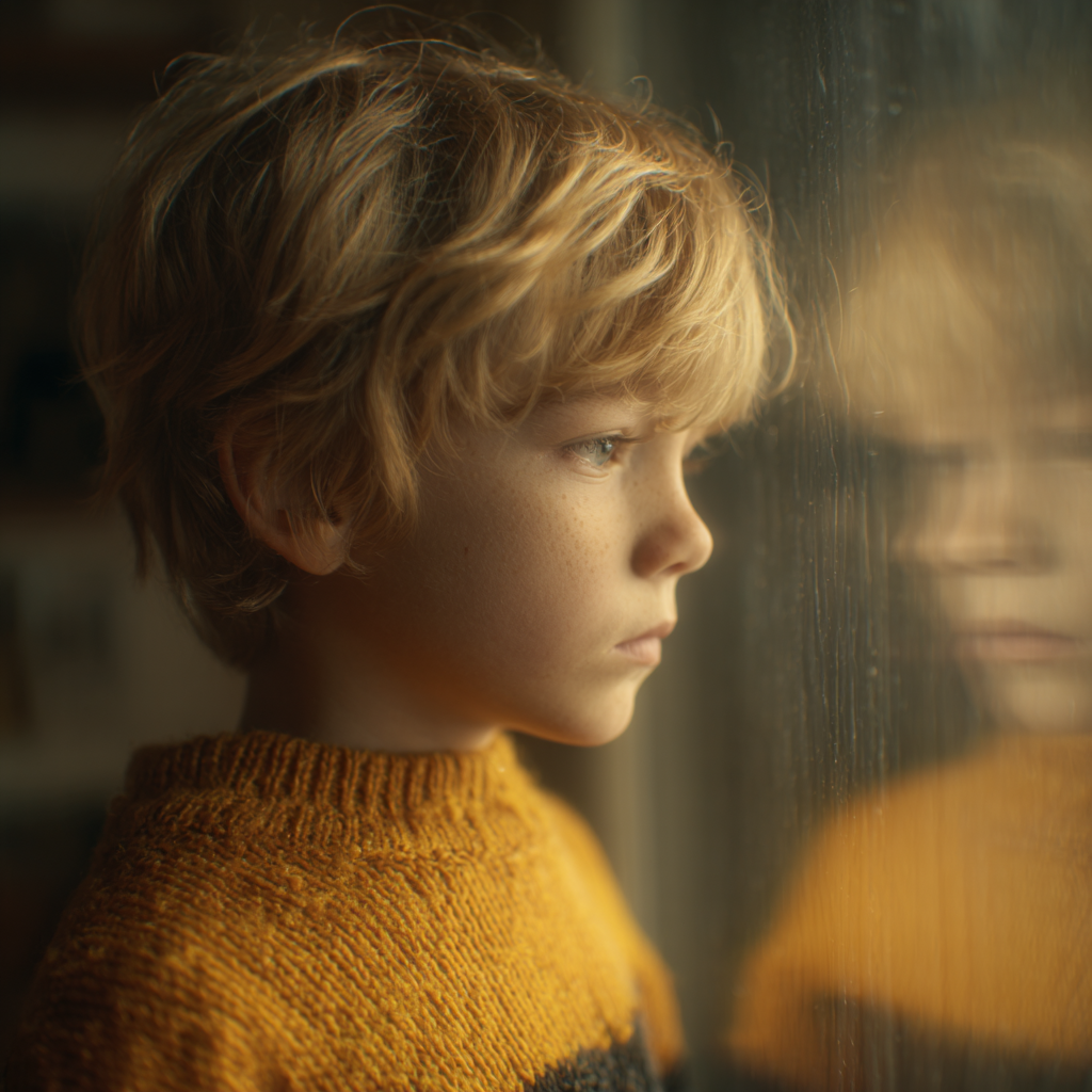 A little boy looking out through the window | Source: Midjourney