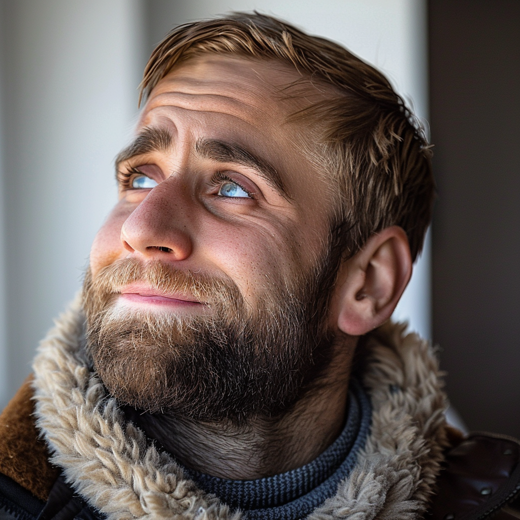 A man looking up and smiling | Source: Midjourney