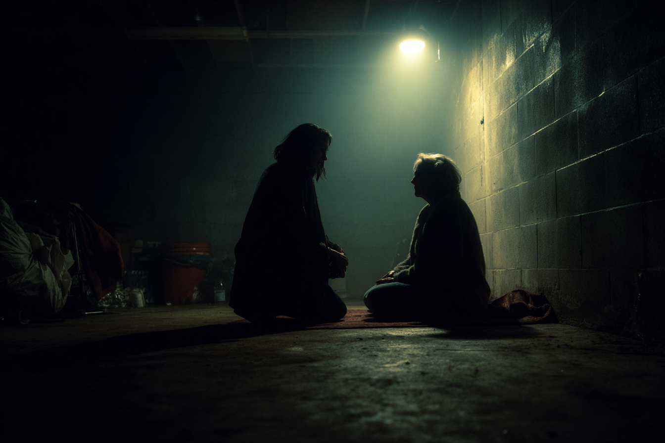 Two women in a basement | Source: Midjourney