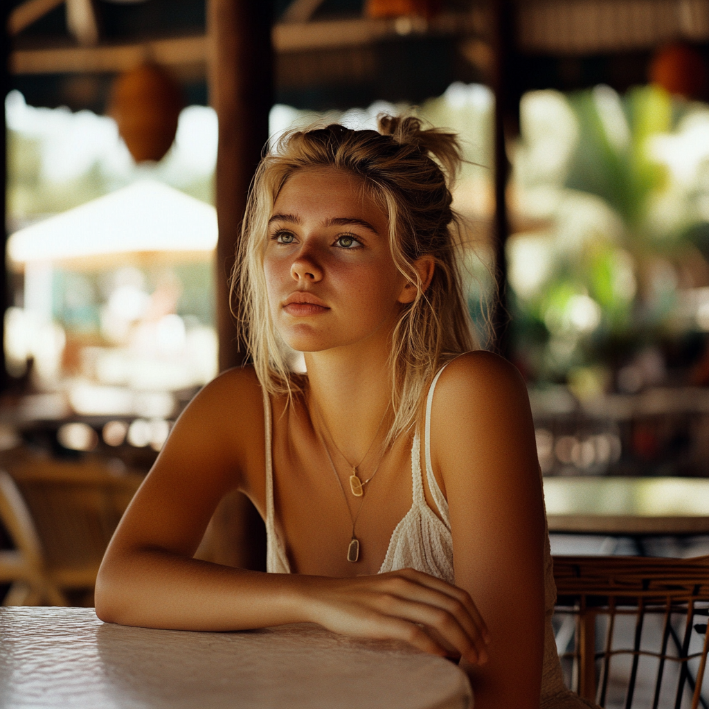 A serious woman in a cafe | Source: Midjourney