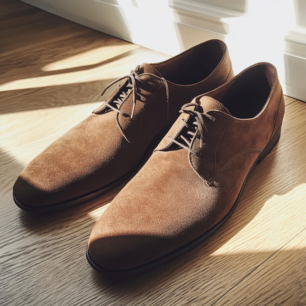 A pair of brown suede shoes | Source: Midjourney