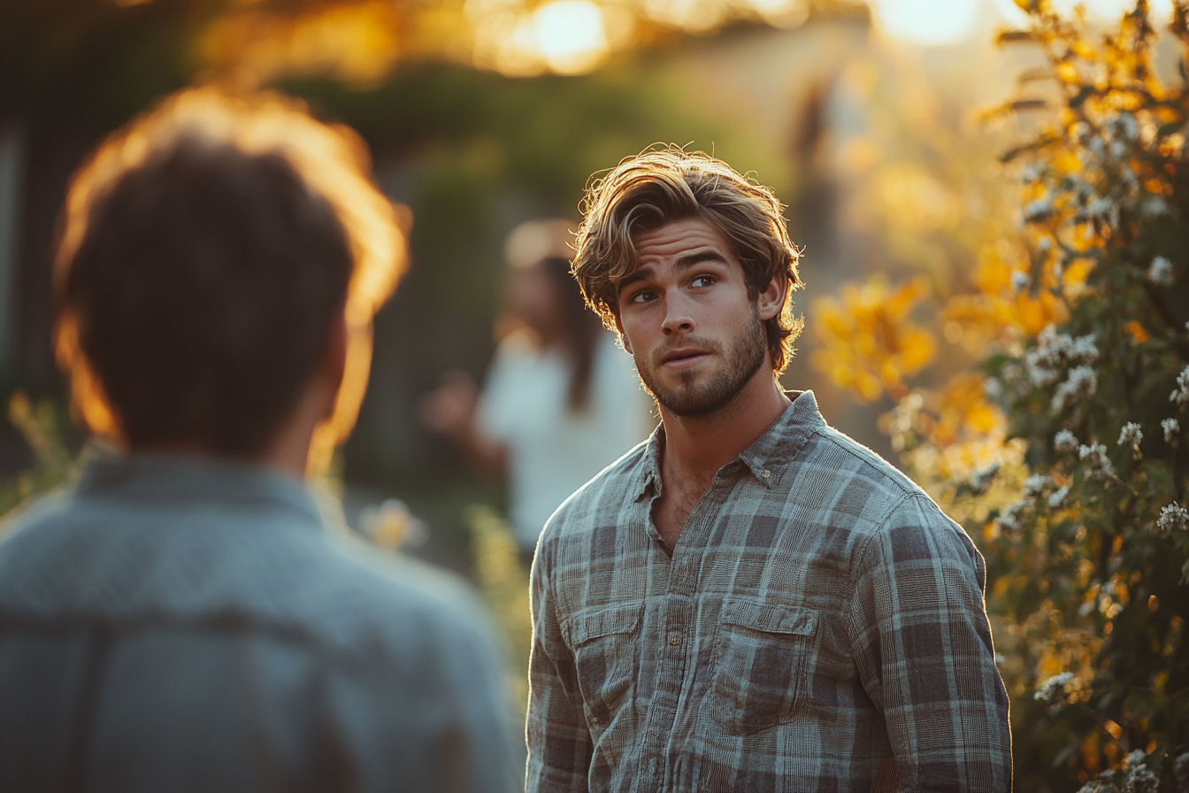 A disappointed man talking to his best friend | Source:  Midjourney