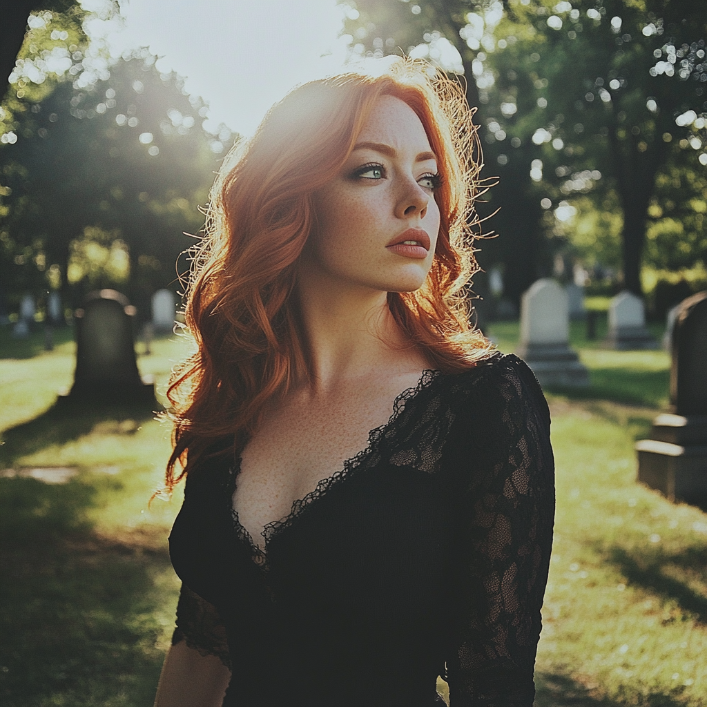 A woman standing in a cemetery | Source: Midjourney