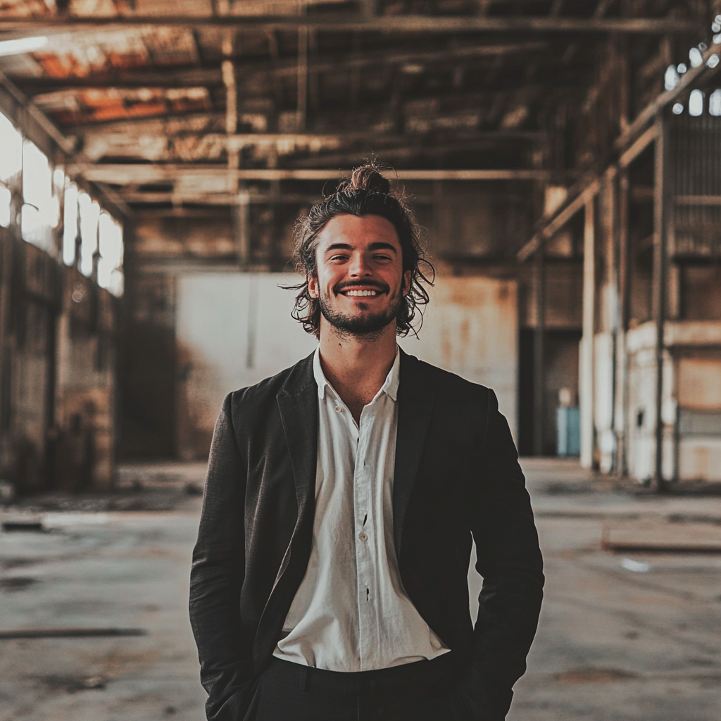 A man standing in an abandoned warehouse | Source: Midjourney