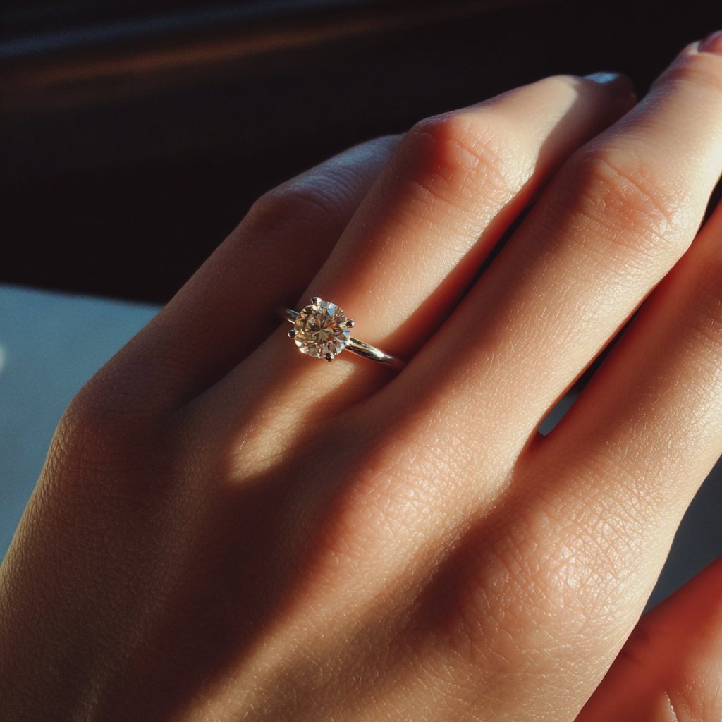An engagement ring on a woman's hand | Source: Midjourney